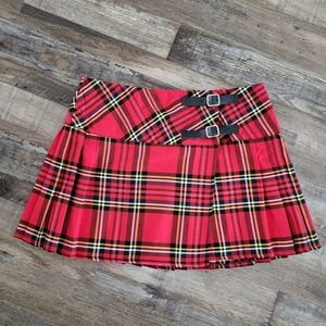 Y2K Emo Scene Kid Red Plaid Pleated Mini Skirt Tartan Punk Goth Schoolgirl UK 12